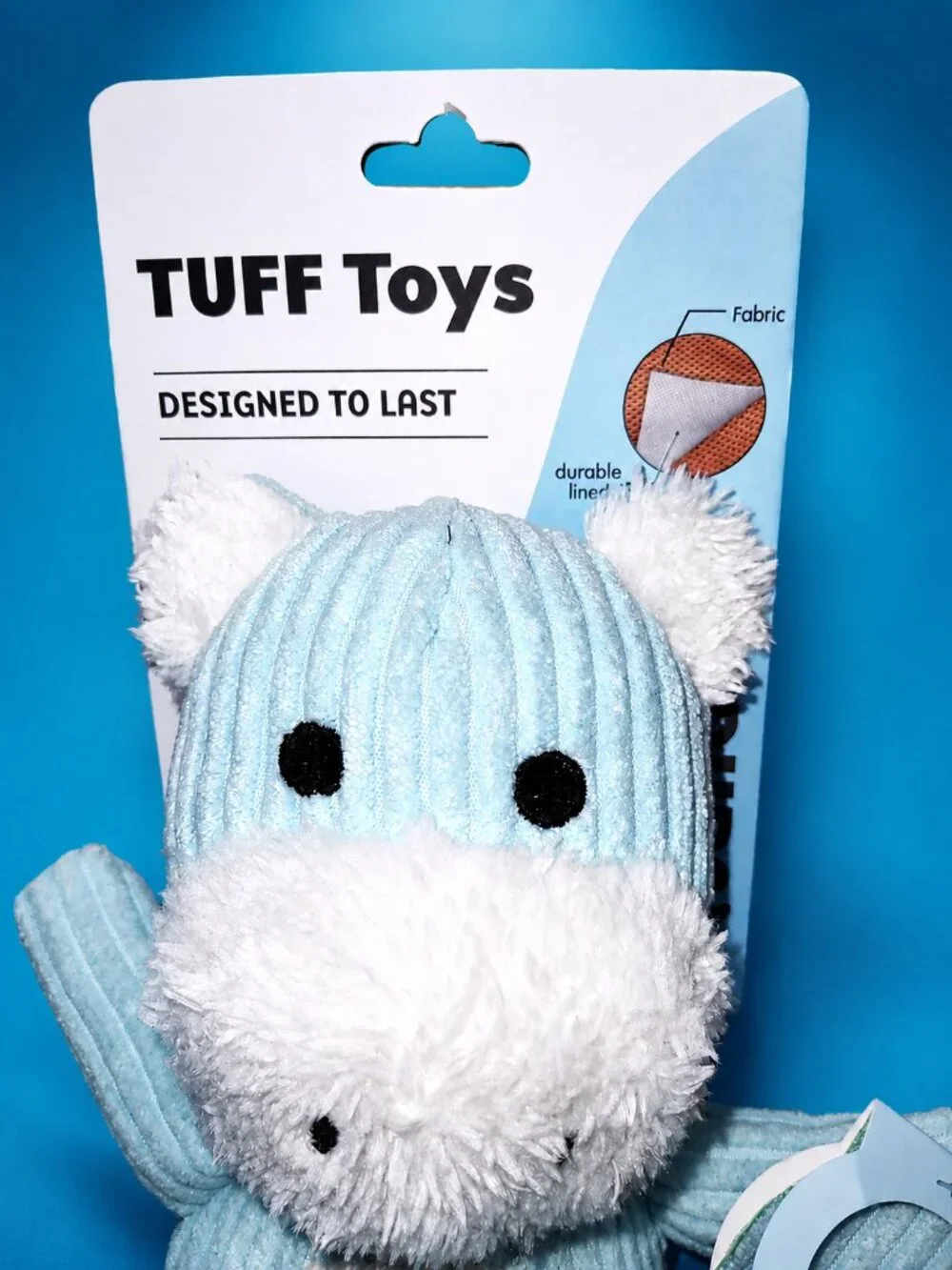 TUFF Toys Blue Hippo Plush Squeaky Dog Toy Extra Durable Reinforced Seams